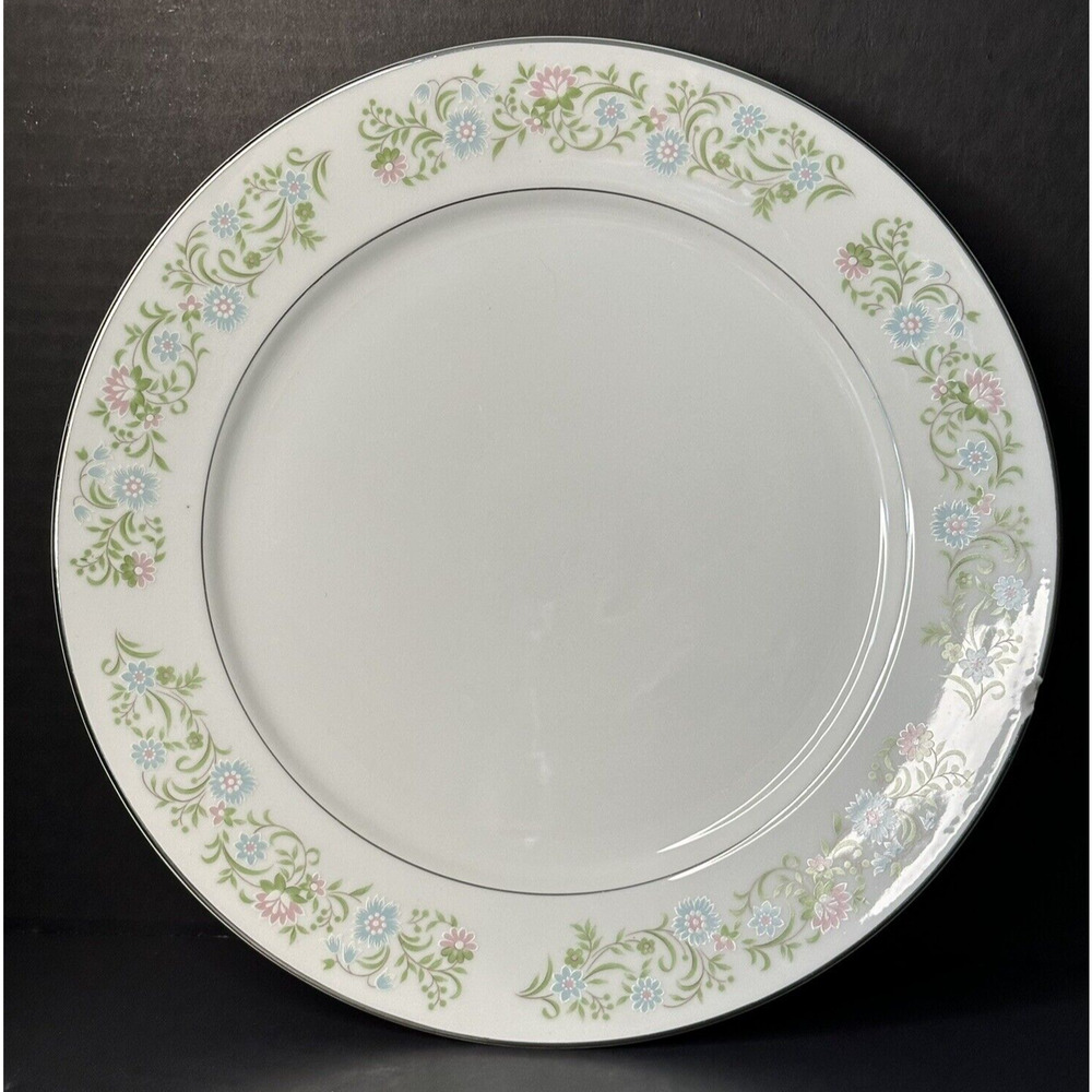 TOWNE HOUSE, Georgia- Large Round Platter, Pink, Blue & White Flowers, Leaves